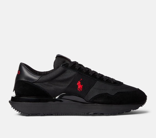 Polo Ralph Lauren Train 89 Suede and Oxford Trainer,Triple Black/Red
